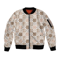 Hawaiian Palaka Quilt Pattern Sleeve Zip Bomber Jacket Hawaii Culture Bird of Paradise Exotic Motif LT9 Unisex Beige - Polynesian Pride