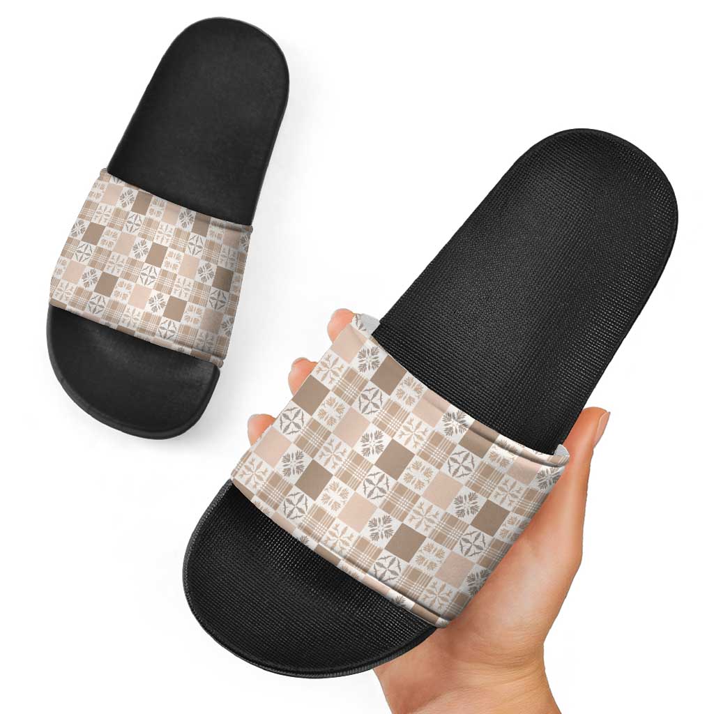Hawaiian Palaka Quilt Pattern Slide Sandals Hawaii Culture Bird of Paradise Exotic Motif LT9 - Polynesian Pride