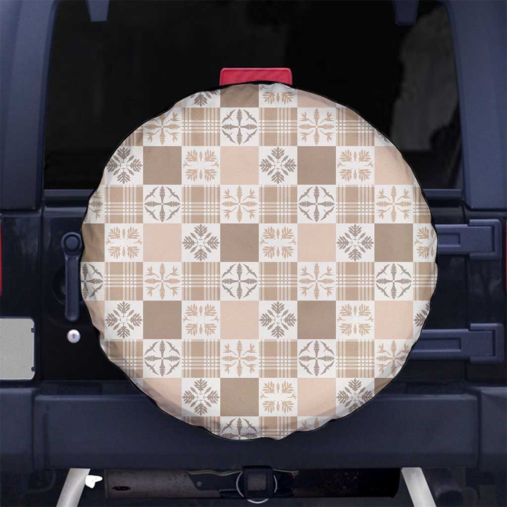 Hawaiian Palaka Quilt Pattern Spare Tire Cover Hawaii Culture Bird of Paradise Exotic Motif LT9 No hole Beige - Polynesian Pride