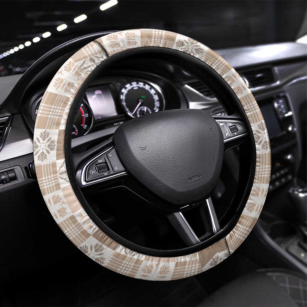 Hawaiian Palaka Quilt Pattern Steering Wheel Cover Hawaii Culture Bird of Paradise Exotic Motif LT9 Universal Fit Beige - Polynesian Pride