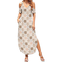 Hawaiian Palaka Quilt Pattern Summer Maxi Dress Hawaii Culture Bird of Paradise Exotic Motif LT9 Women Beige - Polynesian Pride