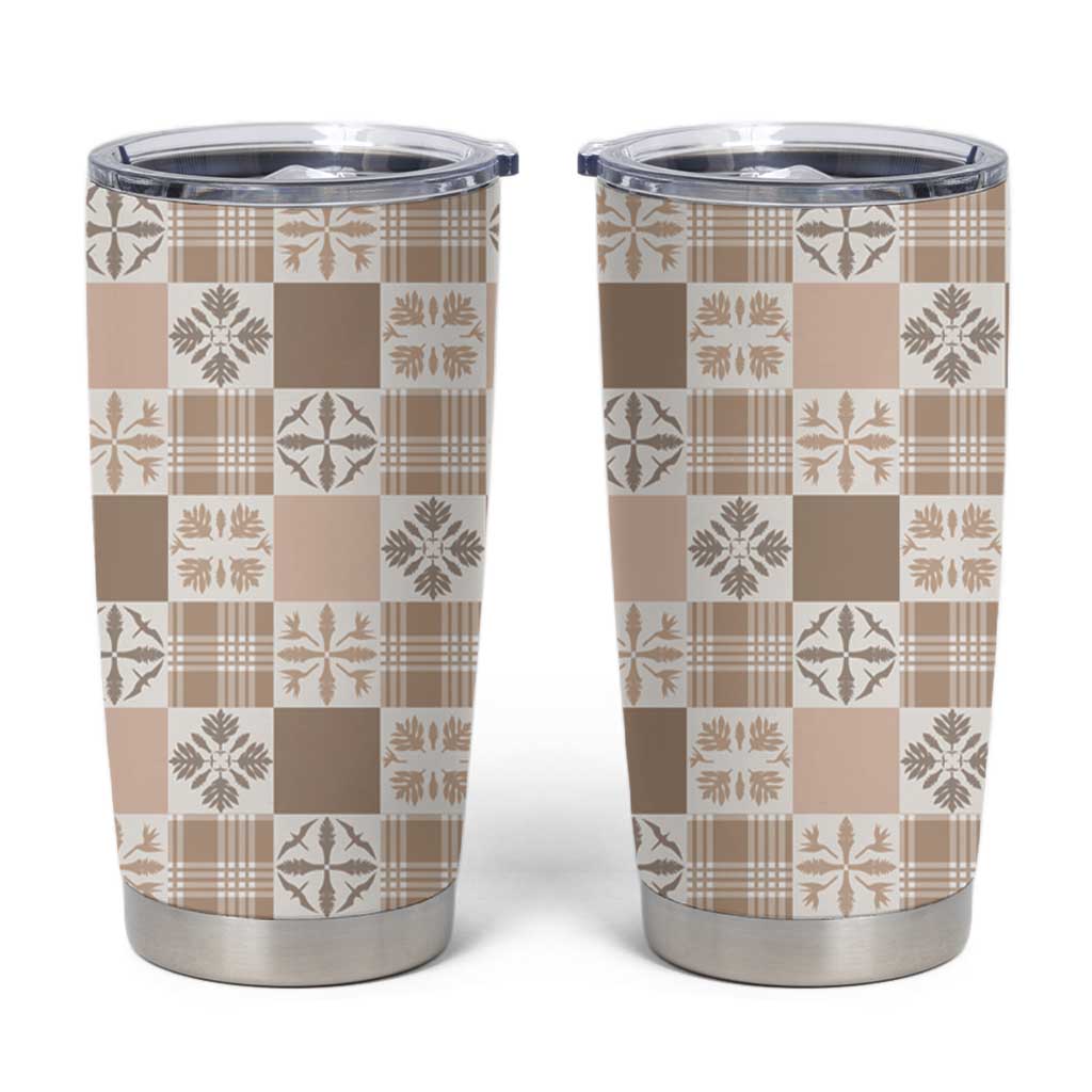 Hawaiian Palaka Quilt Pattern Tumbler Cup Hawaii Culture Bird of Paradise Exotic Motif LT9 Beige - Polynesian Pride