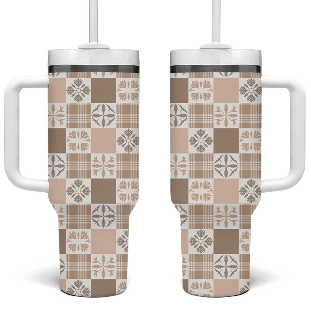 Hawaiian Palaka Quilt Pattern Tumbler With Handle Hawaii Culture Bird of Paradise Exotic Motif LT9 One Size: 40 oz Beige - Polynesian Pride