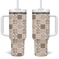 Hawaiian Palaka Quilt Pattern Tumbler With Handle Hawaii Culture Bird of Paradise Exotic Motif LT9 One Size: 40 oz Beige - Polynesian Pride