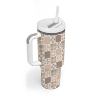 Hawaiian Palaka Quilt Pattern Tumbler With Handle Hawaii Culture Bird of Paradise Exotic Motif LT9 - Polynesian Pride