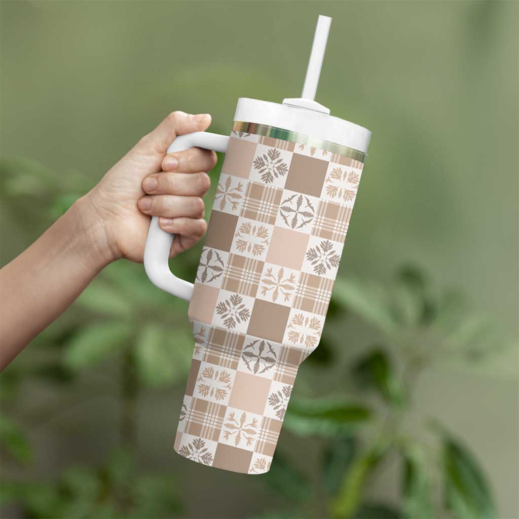 Hawaiian Palaka Quilt Pattern Tumbler With Handle Hawaii Culture Bird of Paradise Exotic Motif LT9 - Polynesian Pride