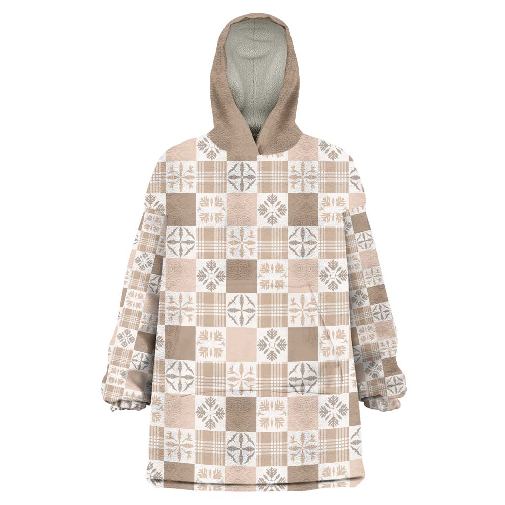Hawaiian Palaka Quilt Pattern Wearable Blanket Hoodie Hawaii Culture Bird of Paradise Exotic Motif LT9 One Size Beige - Polynesian Pride