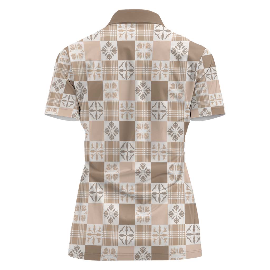 Hawaiian Palaka Quilt Pattern Women Polo Shirt Hawaii Culture Bird of Paradise Exotic Motif - Polynesian Pride