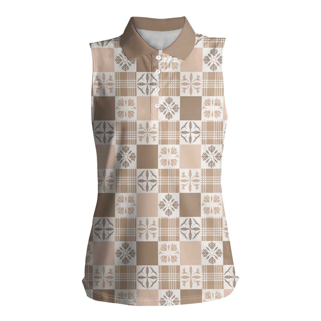 Hawaiian Palaka Quilt Pattern Women Sleeveless Polo Shirt Hawaii Culture Bird of Paradise Exotic Motif - Polynesian Pride