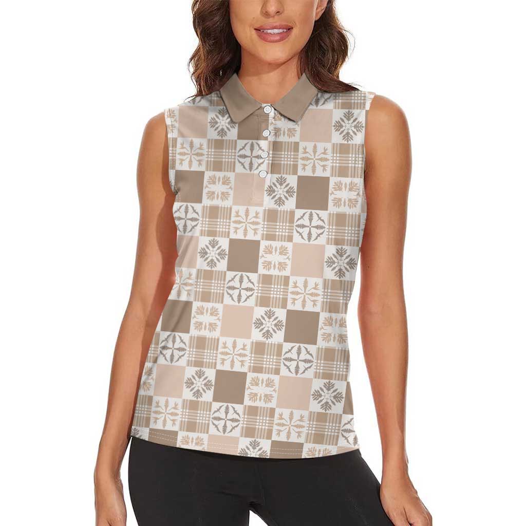Hawaiian Palaka Quilt Pattern Women Sleeveless Polo Shirt Hawaii Culture Bird of Paradise Exotic Motif LT9 - Polynesian Pride