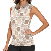 Hawaiian Palaka Quilt Pattern Women Sleeveless Polo Shirt Hawaii Culture Bird of Paradise Exotic Motif LT9 - Polynesian Pride