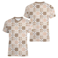 Hawaiian Palaka Quilt Pattern Women V-Neck T-Shirt Hawaii Culture Bird of Paradise Exotic Motif LT9 - Polynesian Pride