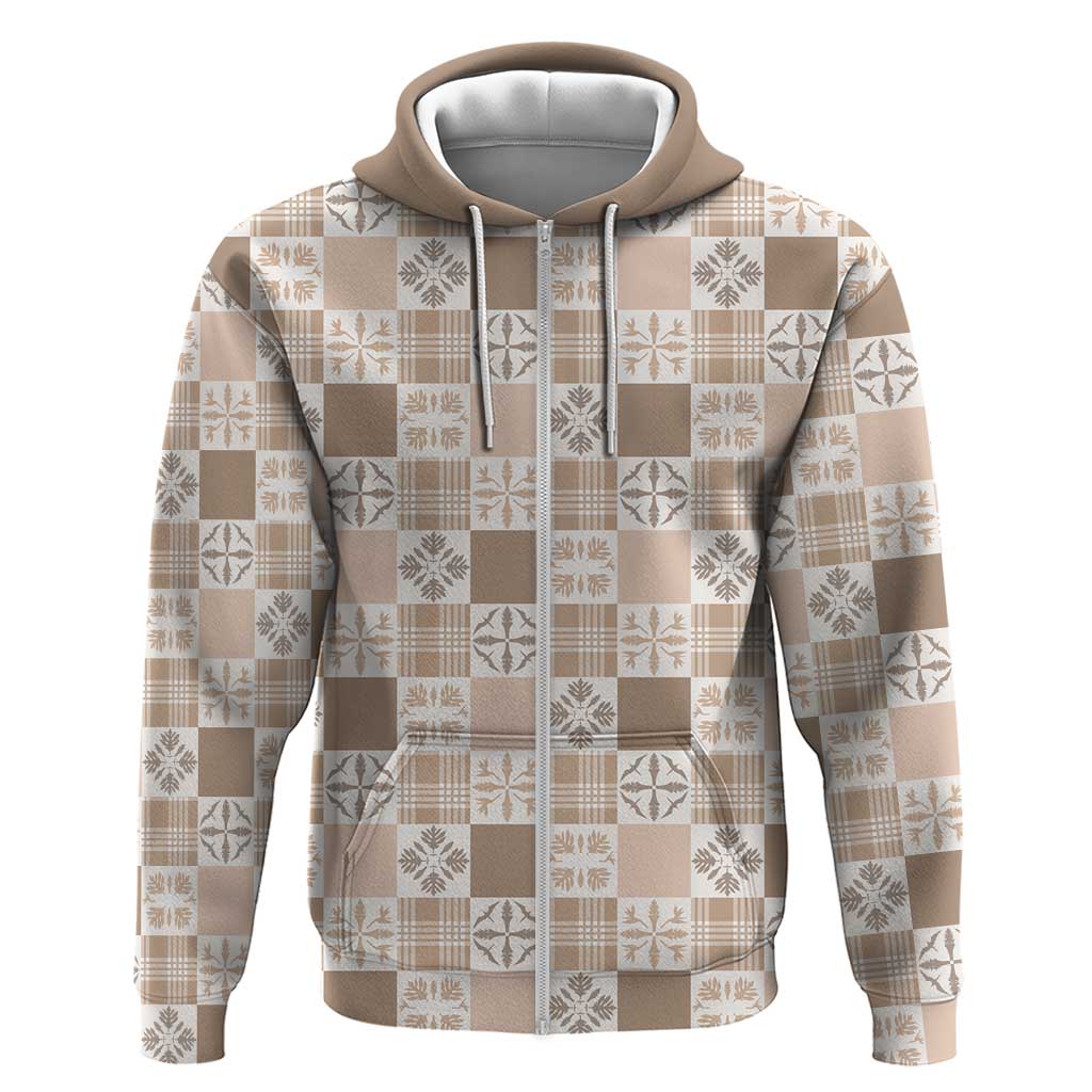 Hawaiian Palaka Quilt Pattern Zip Hoodie Hawaii Culture Bird of Paradise Exotic Motif LT9 Zip Hoodie Beige - Polynesian Pride