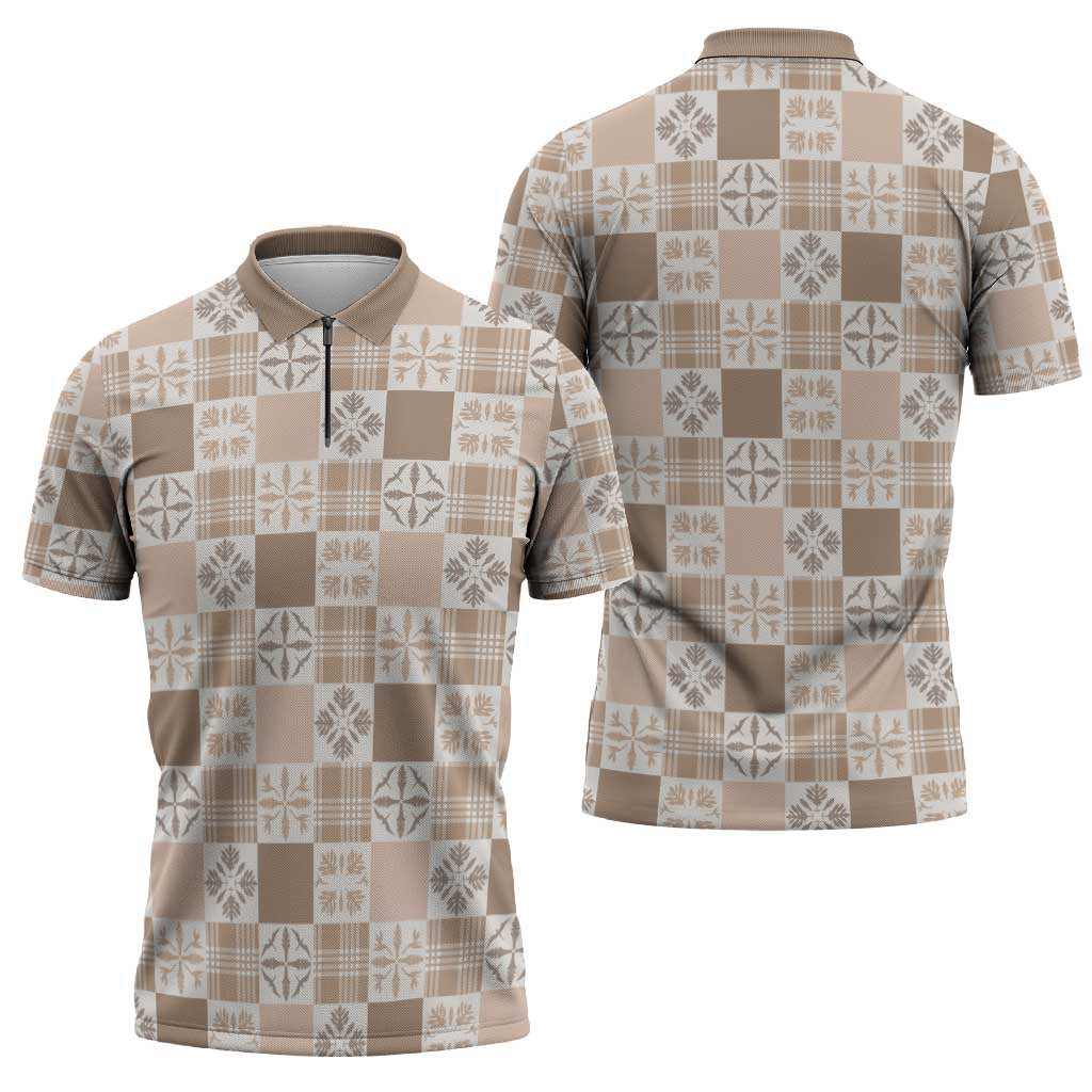 Hawaiian Palaka Quilt Pattern Zipper Polo Shirt Hawaii Culture Bird of Paradise Exotic Motif LT9 - Polynesian Pride