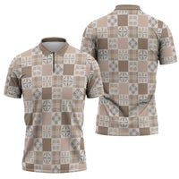 Hawaiian Palaka Quilt Pattern Zipper Polo Shirt Hawaii Culture Bird of Paradise Exotic Motif LT9 - Polynesian Pride