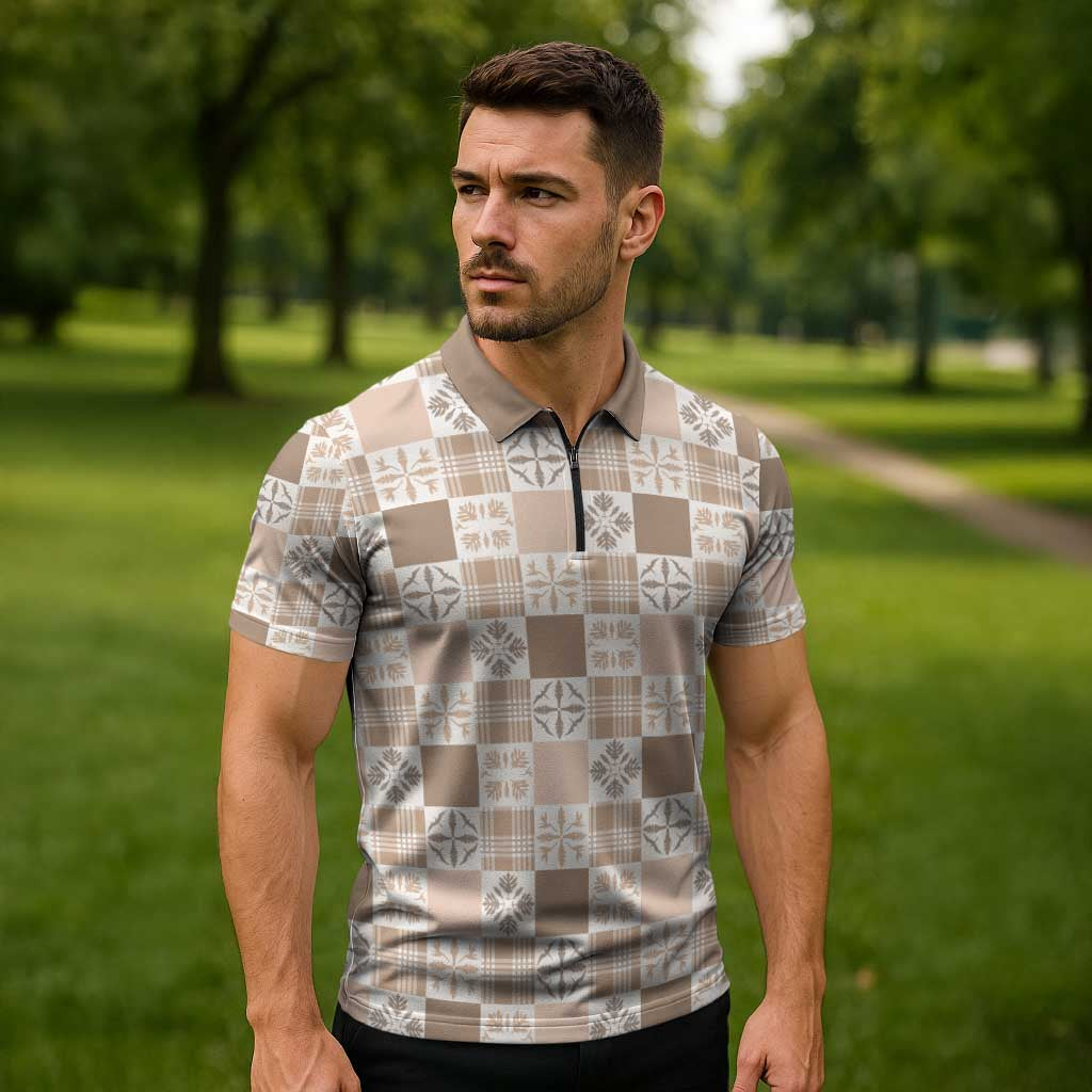 Hawaiian Palaka Quilt Pattern Zipper Polo Shirt Hawaii Culture Bird of Paradise Exotic Motif LT9 - Polynesian Pride