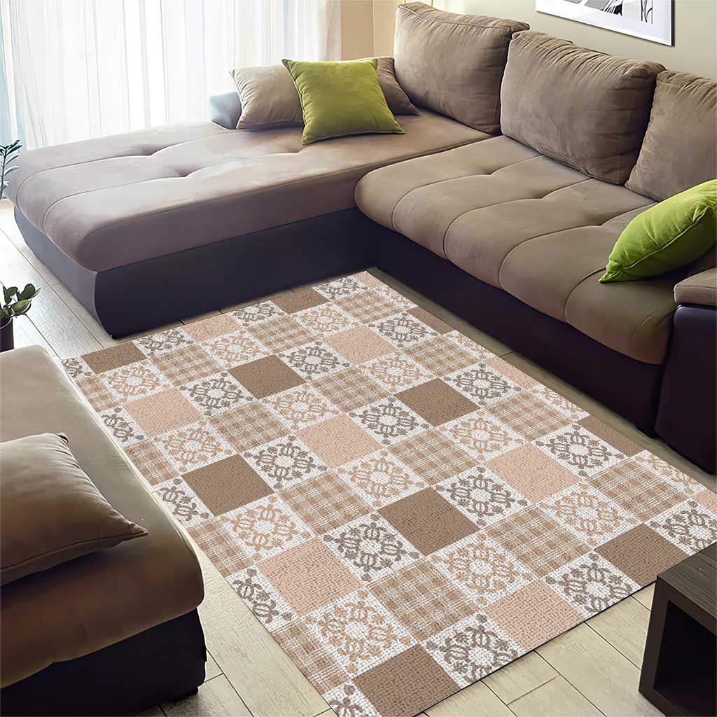Hawaiian Palaka Quilt Pattern Area Rug Hawaii Culture Honu Turtle - Polynesian Pride