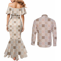 Hawaiian Palaka Quilt Pattern Couples Matching Mermaid Dress and Long Sleeve Button Shirt Hawaii Culture Honu Turtle LT9 - Polynesian Pride