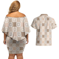 Hawaiian Palaka Quilt Pattern Couples Matching Off Shoulder Short Dress and Hawaiian Shirt Hawaii Culture Honu Turtle LT9 - Polynesian Pride