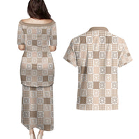 Hawaiian Palaka Quilt Pattern Couples Matching Puletasi and Hawaiian Shirt Hawaii Culture Honu Turtle - Polynesian Pride