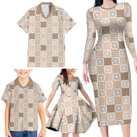 Hawaiian Palaka Quilt Pattern Family Matching Long Sleeve Bodycon Dress and Hawaiian Shirt Hawaii Culture Honu Turtle LT9 - Polynesian Pride