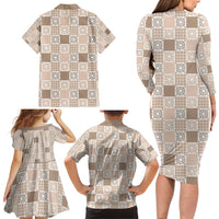 Hawaiian Palaka Quilt Pattern Family Matching Long Sleeve Bodycon Dress and Hawaiian Shirt Hawaii Culture Honu Turtle LT9 - Polynesian Pride