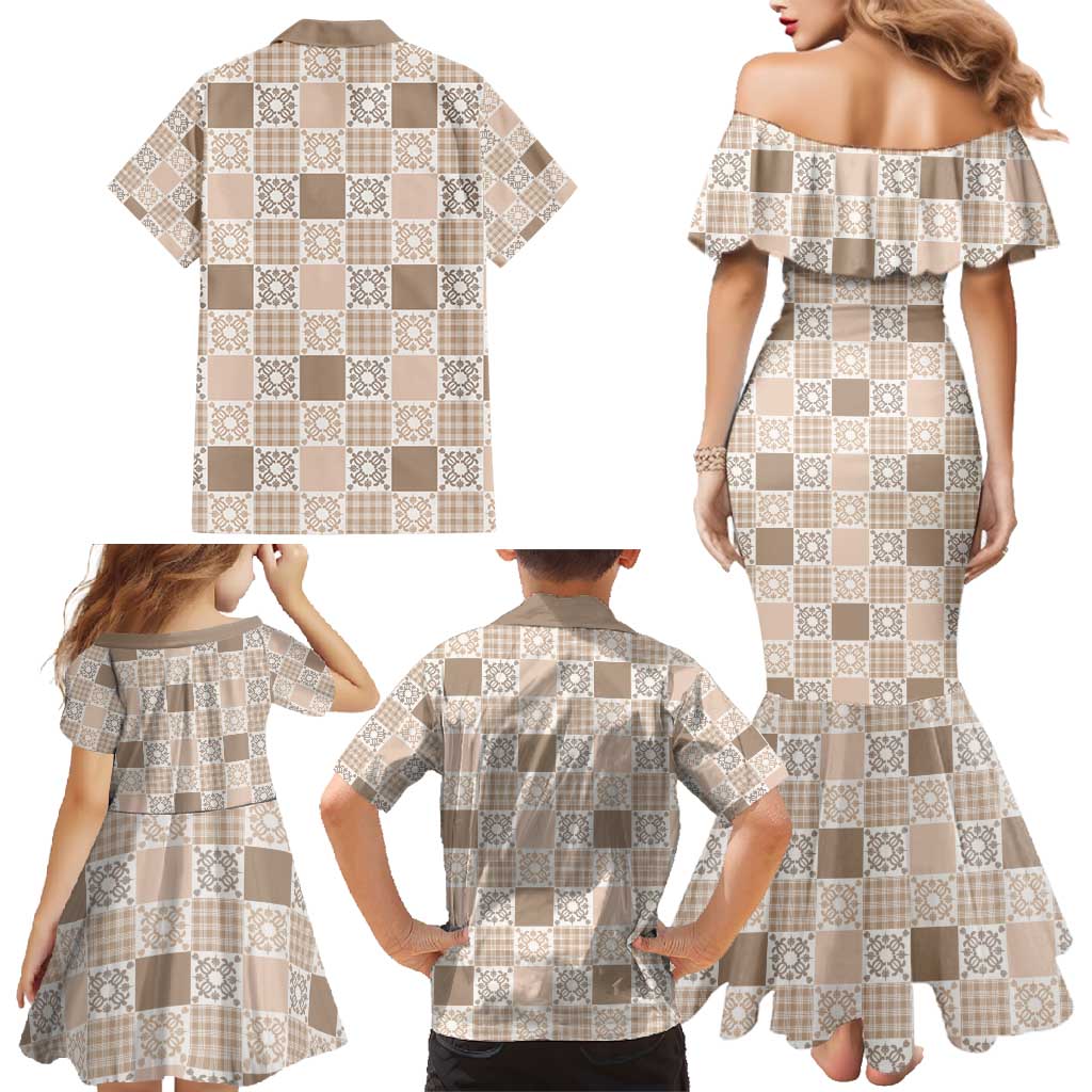 Hawaiian Palaka Quilt Pattern Family Matching Mermaid Dress and Hawaiian Shirt Hawaii Culture Honu Turtle LT9 - Polynesian Pride