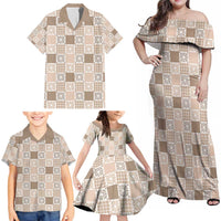 Hawaiian Palaka Quilt Pattern Family Matching Off Shoulder Maxi Dress and Hawaiian Shirt Hawaii Culture Honu Turtle LT9 - Polynesian Pride