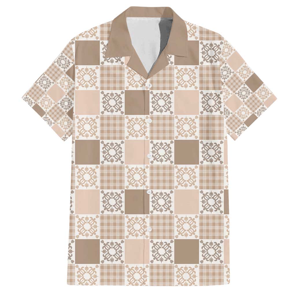 Hawaiian Palaka Quilt Pattern Family Matching Summer Maxi Dress and Hawaiian Shirt Hawaii Culture Honu Turtle LT9 Dad's Shirt - Short Sleeve Beige - Polynesian Pride