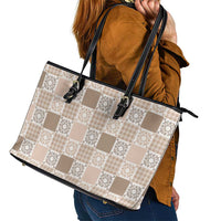 Hawaiian Palaka Quilt Pattern Leather Tote Bag Hawaii Culture Honu Turtle - Polynesian Pride