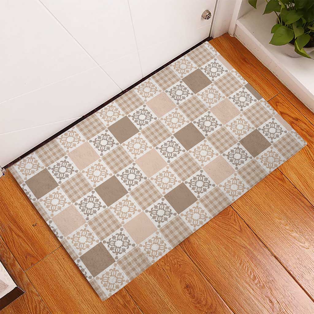 Hawaiian Palaka Quilt Pattern Rubber Doormat Hawaii Culture Honu Turtle - Polynesian Pride