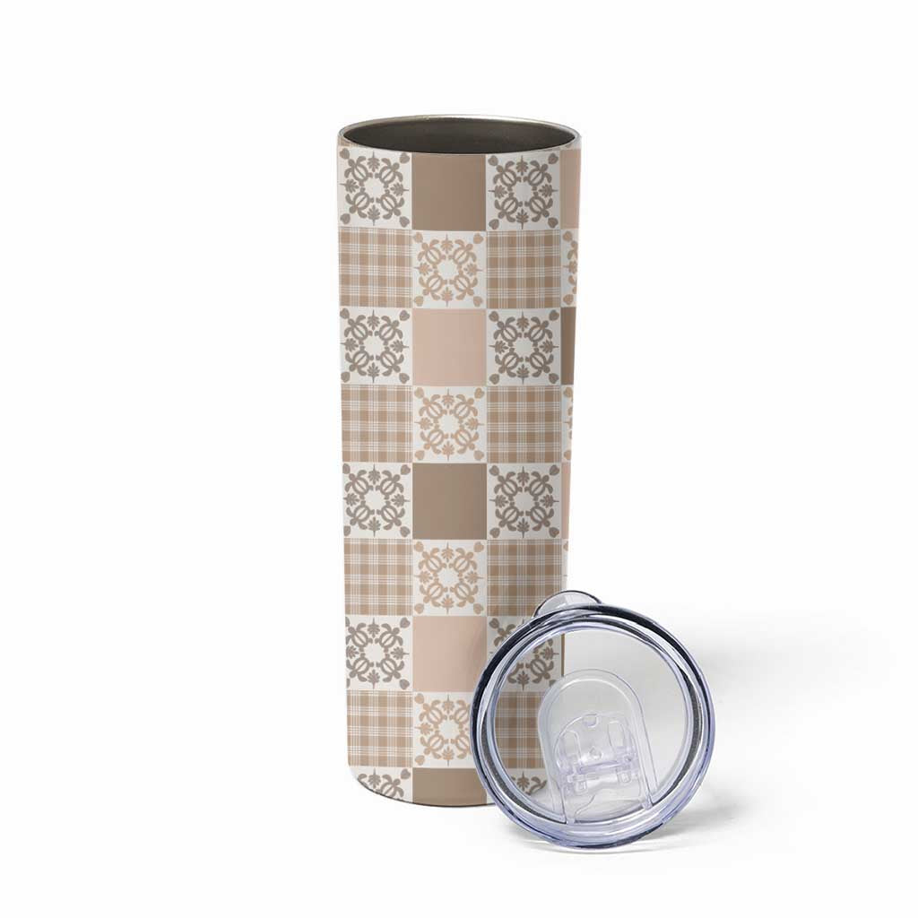 Hawaiian Palaka Quilt Pattern Skinny Tumbler Hawaii Culture Honu Turtle - Polynesian Pride