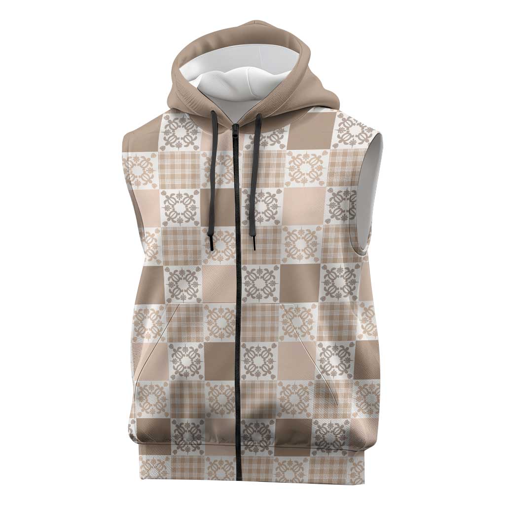 Hawaiian Palaka Quilt Pattern Sleeveless Zip Hoodie Hawaii Culture Honu Turtle - Polynesian Pride
