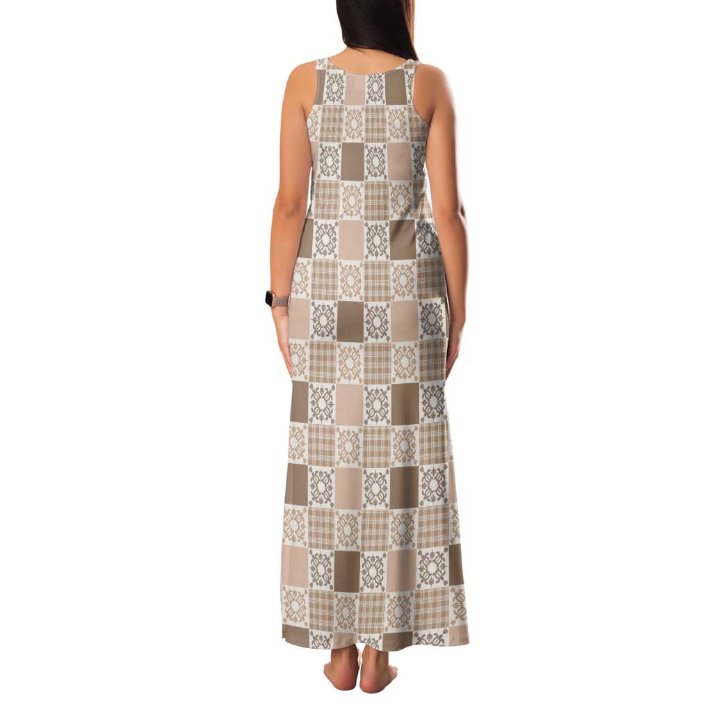 Hawaiian Palaka Quilt Pattern Tank Maxi Dress Hawaii Culture Honu Turtle - Polynesian Pride