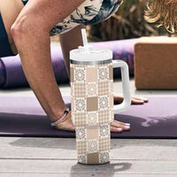 Hawaiian Palaka Quilt Pattern Tumbler With Handle Hawaii Culture Honu Turtle - Polynesian Pride
