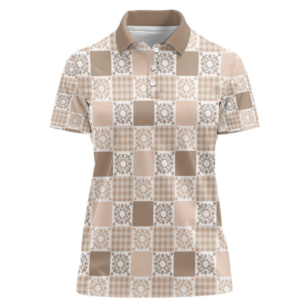 Hawaiian Palaka Quilt Pattern Women Polo Shirt Hawaii Culture Honu Turtle - Polynesian Pride