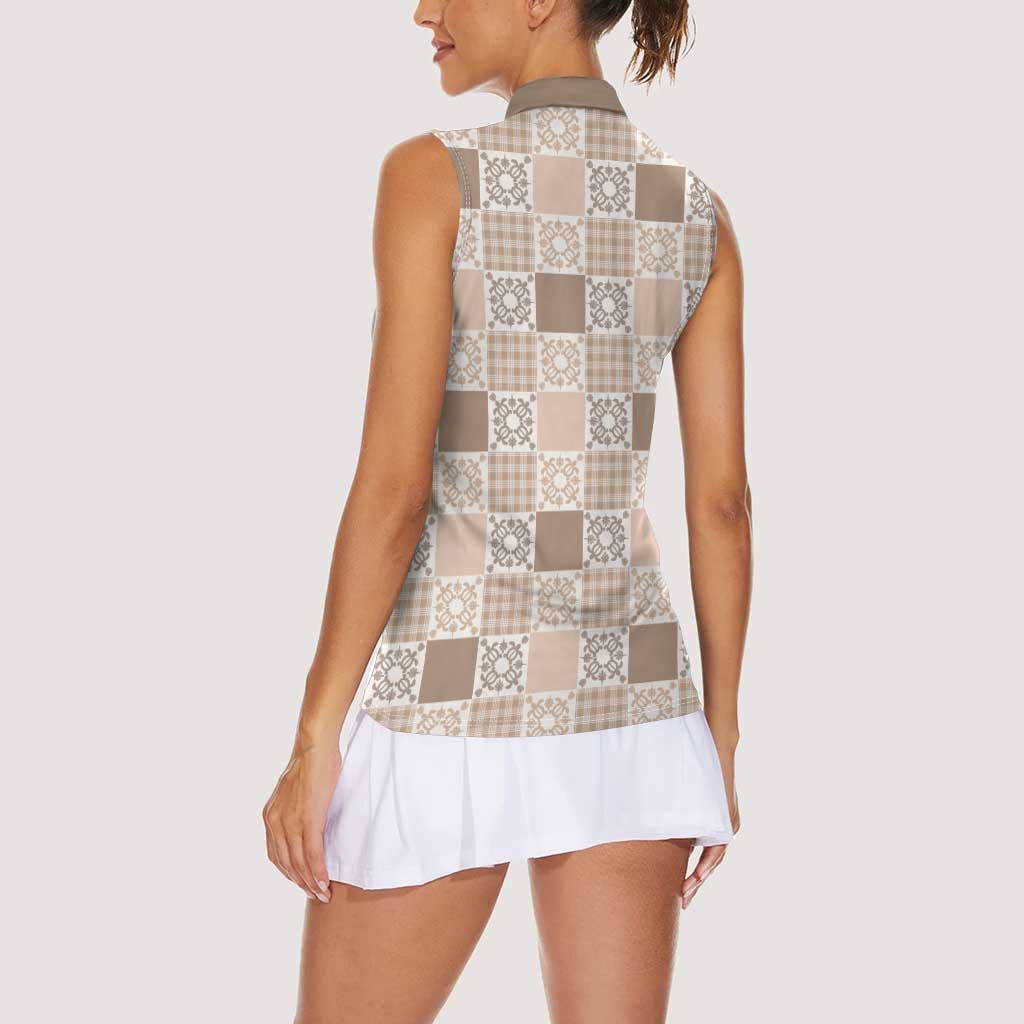 Hawaiian Palaka Quilt Pattern Women Sleeveless Polo Shirt Hawaii Culture Honu Turtle - Polynesian Pride