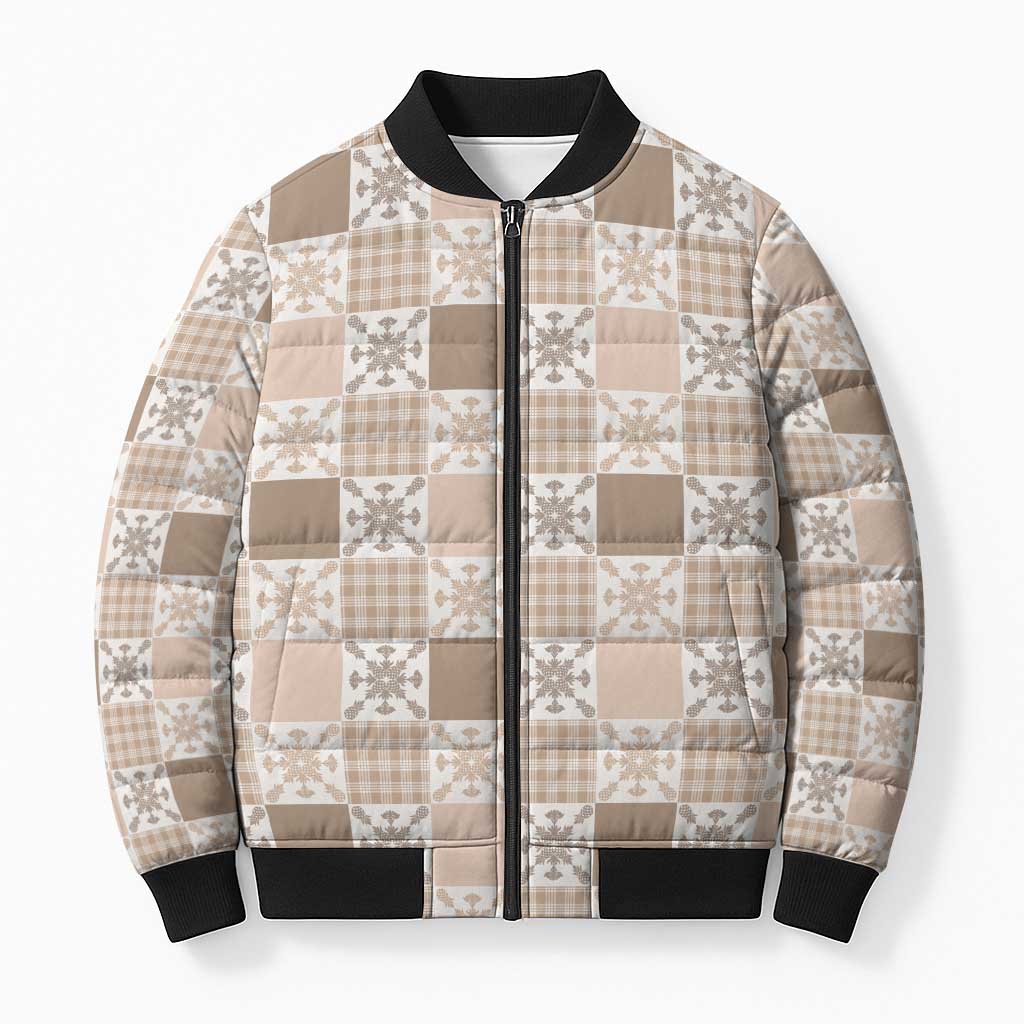 Hawaiian Palaka Quilt Pattern Bomber Puffer Jacket Hawaii Culture Pineapple LT9 Unisex Beige - Polynesian Pride