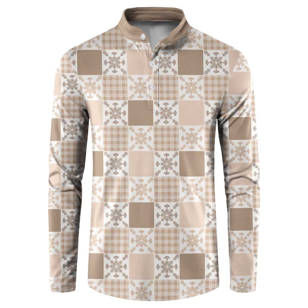 Hawaiian Palaka Quilt Pattern Button Sweatshirt Hawaii Culture Pineapple LT9 Beige - Polynesian Pride