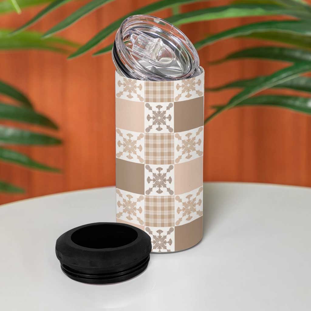 Hawaiian Palaka Quilt Pattern 4 in 1 Can Cooler Tumbler Hawaii Culture Pineapple - Polynesian Pride