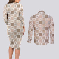 Hawaiian Palaka Quilt Pattern Couples Matching Long Sleeve Bodycon Dress and Long Sleeve Button Shirt Hawaii Culture Pineapple LT9 - Polynesian Pride