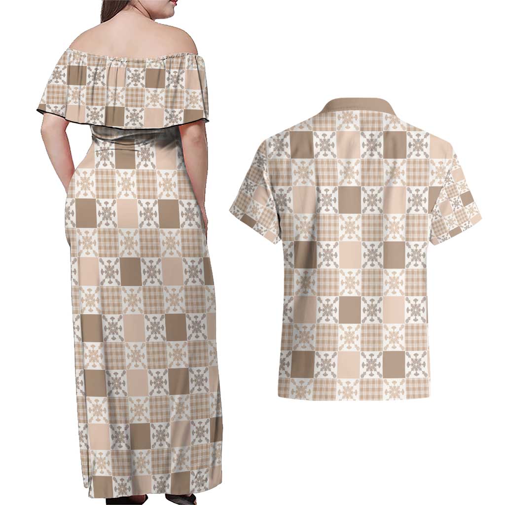Hawaiian Palaka Quilt Pattern Couples Matching Off Shoulder Maxi Dress and Hawaiian Shirt Hawaii Culture Pineapple LT9 - Polynesian Pride