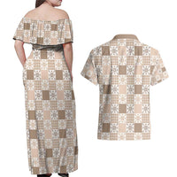 Hawaiian Palaka Quilt Pattern Couples Matching Off Shoulder Maxi Dress and Hawaiian Shirt Hawaii Culture Pineapple LT9 - Polynesian Pride