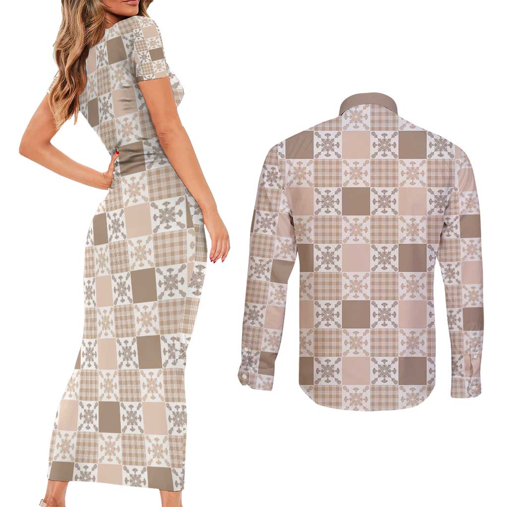 Hawaiian Palaka Quilt Pattern Couples Matching Short Sleeve Bodycon Dress and Long Sleeve Button Shirt Hawaii Culture Pineapple LT9 - Polynesian Pride