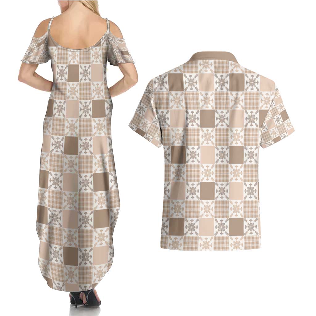 Hawaiian Palaka Quilt Pattern Couples Matching Summer Maxi Dress and Hawaiian Shirt Hawaii Culture Pineapple LT9 - Polynesian Pride