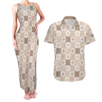 Hawaiian Palaka Quilt Pattern Couples Matching Tank Maxi Dress and Hawaiian Shirt Hawaii Culture Pineapple LT9 Beige - Polynesian Pride