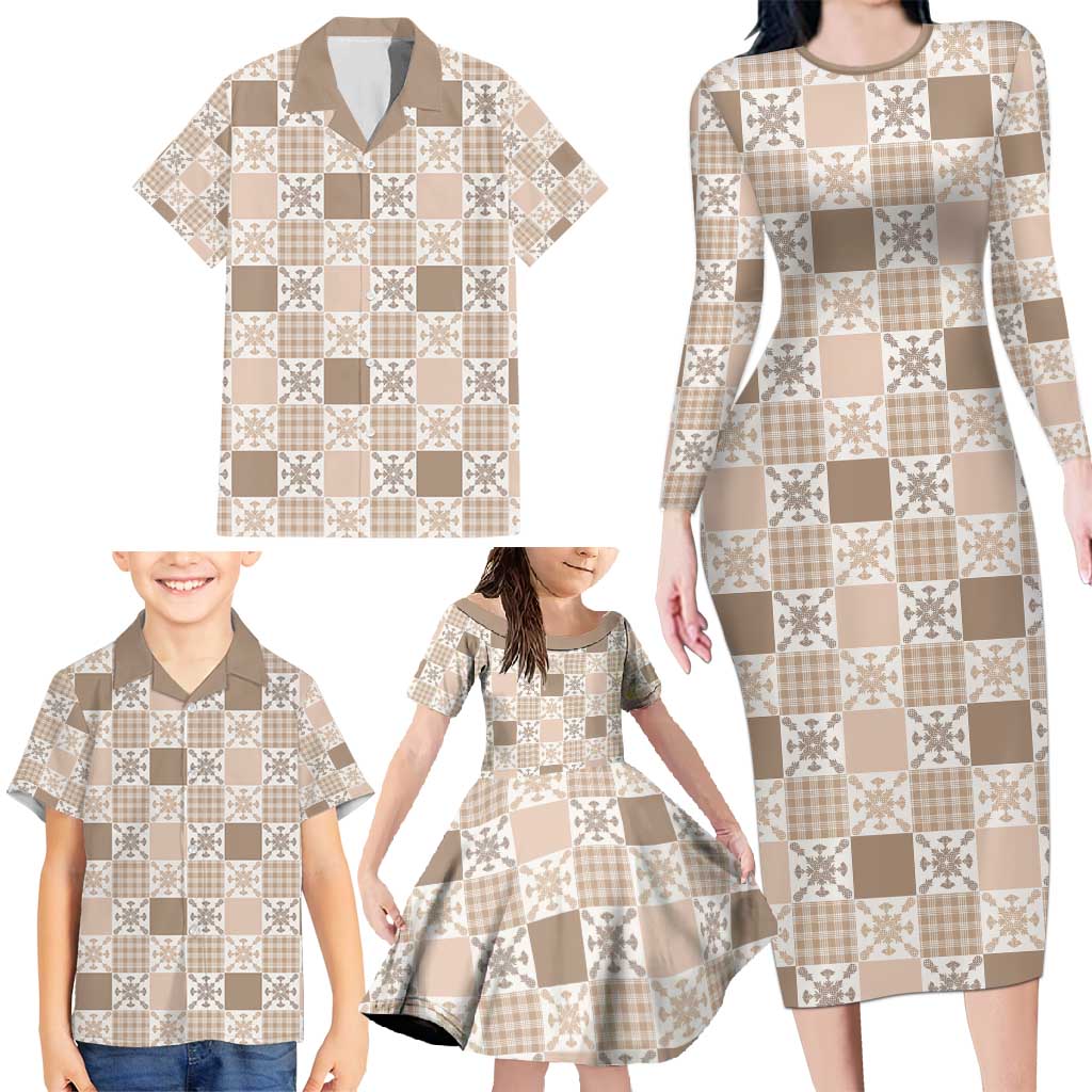 Hawaiian Palaka Quilt Pattern Family Matching Long Sleeve Bodycon Dress and Hawaiian Shirt Hawaii Culture Pineapple LT9 - Polynesian Pride