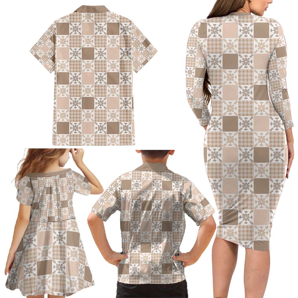 Hawaiian Palaka Quilt Pattern Family Matching Long Sleeve Bodycon Dress and Hawaiian Shirt Hawaii Culture Pineapple LT9 - Polynesian Pride