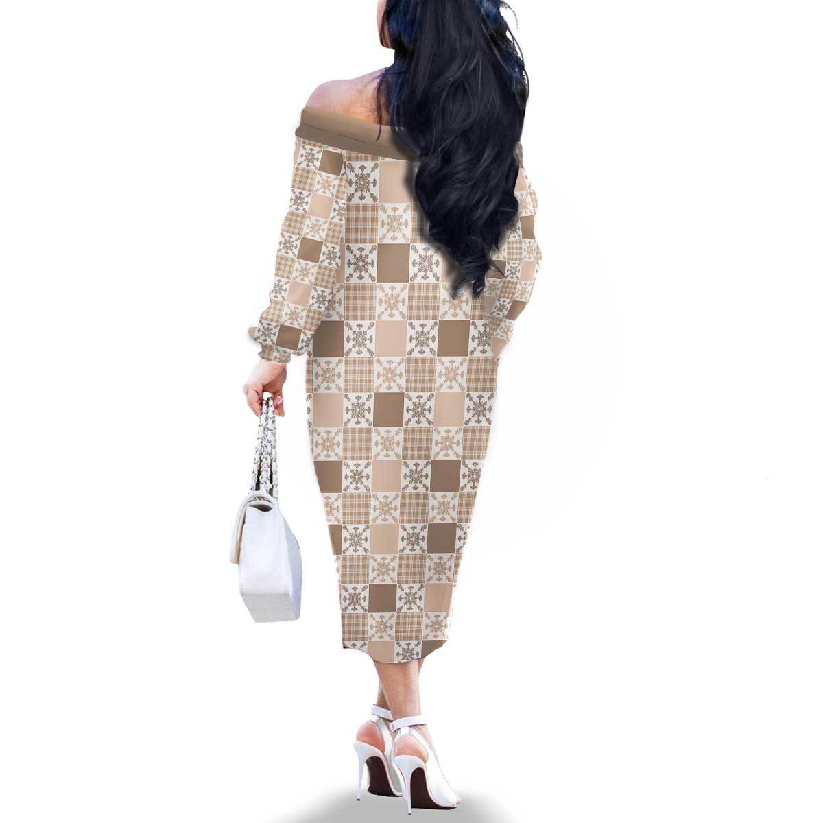 Hawaiian Palaka Quilt Pattern Family Matching Off The Shoulder Long Sleeve Dress and Hawaiian Shirt Hawaii Culture Pineapple LT9 - Polynesian Pride
