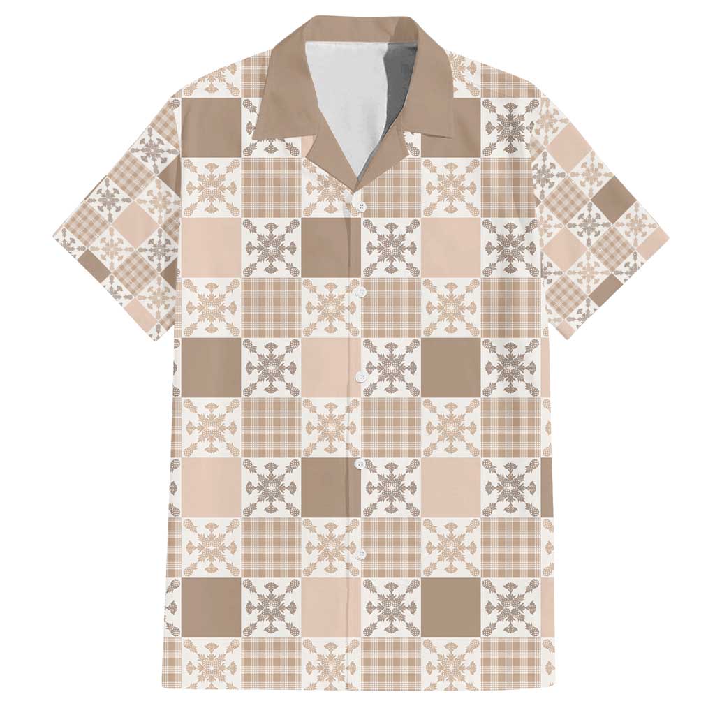 Hawaiian Palaka Quilt Pattern Family Matching Puletasi and Hawaiian Shirt Hawaii Culture Pineapple LT9 Dad's Shirt - Short Sleeve Beige - Polynesian Pride